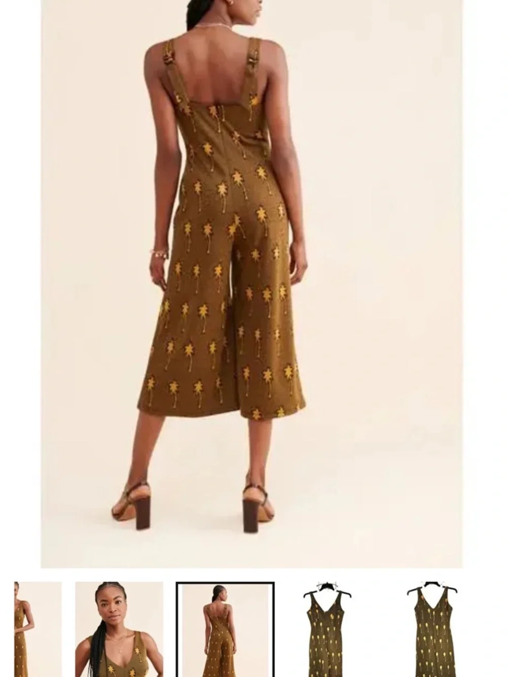 Anthropologie Brown Palm-Print Knit Sleeveless Jumpsuit - Picture 6 of 7